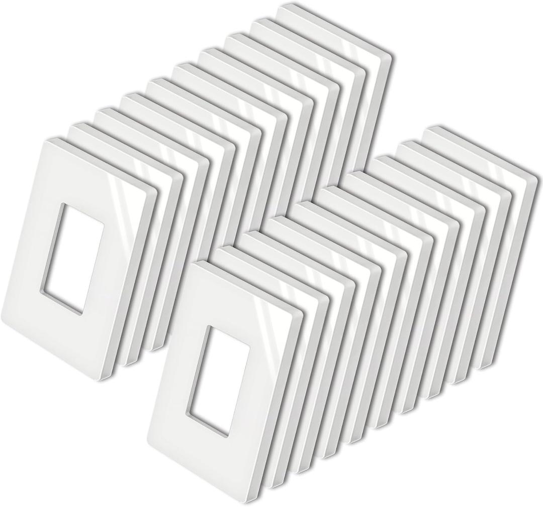 BESTTEN [20 Pack] 1 Gang Screwless Decorator Wall Plate, Midsize Switch Plate, Midway Receptacle Outlet Cover, USWP4 Glossy Off White, H4.88" x W3.11"