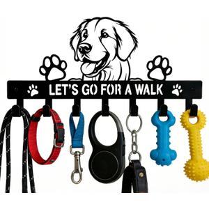 Golden Retriever Key Holder, Dog Leash Holder for Wall with 7 Hooks, Black Decorative Small Key Hanger for Entryway&Front Door, Golden Retriever Decor Accessories Gift, Dog Storage Organizer