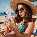 ChiCsFleur for Samsung Galaxy S24 Plus Case, TPU Phone case with Camera Protection for Women Girls Teens - Coastal Collage Pink Bow Disco Ball Y2K Gift Tropical Floral Blue White Aesthetic Unique (MarineOcean)