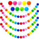 MARFOREVER 4 Pack 26.3 Feet Colorful Pom Pom Garland Decorations, 30 Balls Rainbow Felt Ball Garland Rainbow Garland Hanging Supplies for Wall Christmas Tree Classroom Birthday Party Home Decor