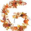 Fall Decor,6 FT Fall Garland for Mantel,Table Centerpiece, Home Porch Fireplace,Door, Lighted Autumn Decoration with Maple Leaves, Pumpkins,Flowers, Pinecones for Thanksgiving, Christmas