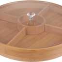 KICHOUSE Bamboo Nut Serving Tray with Lid 11.81X11.81X1.57In Divided Snack Dish Food Storage Plate for Dried Fruit Candy Appetizers Party Entertaining