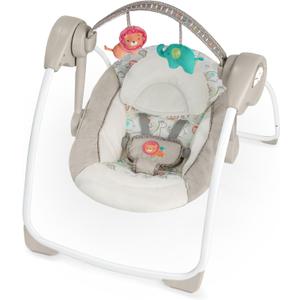 Ingenuity Soothe 'n Delight Compact Portable 6-Speed Plush Baby Swing with Music, Folds Easy, 0-9 Months 6-20 lbs (Cozy Kingdom)