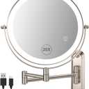 Wall Mounted Makeup Mirror, 1x/20x Magnifying Mirror with 8.5" Double Sided, Vanity Makeup Mirror for Bathroom, Brushed Nickel