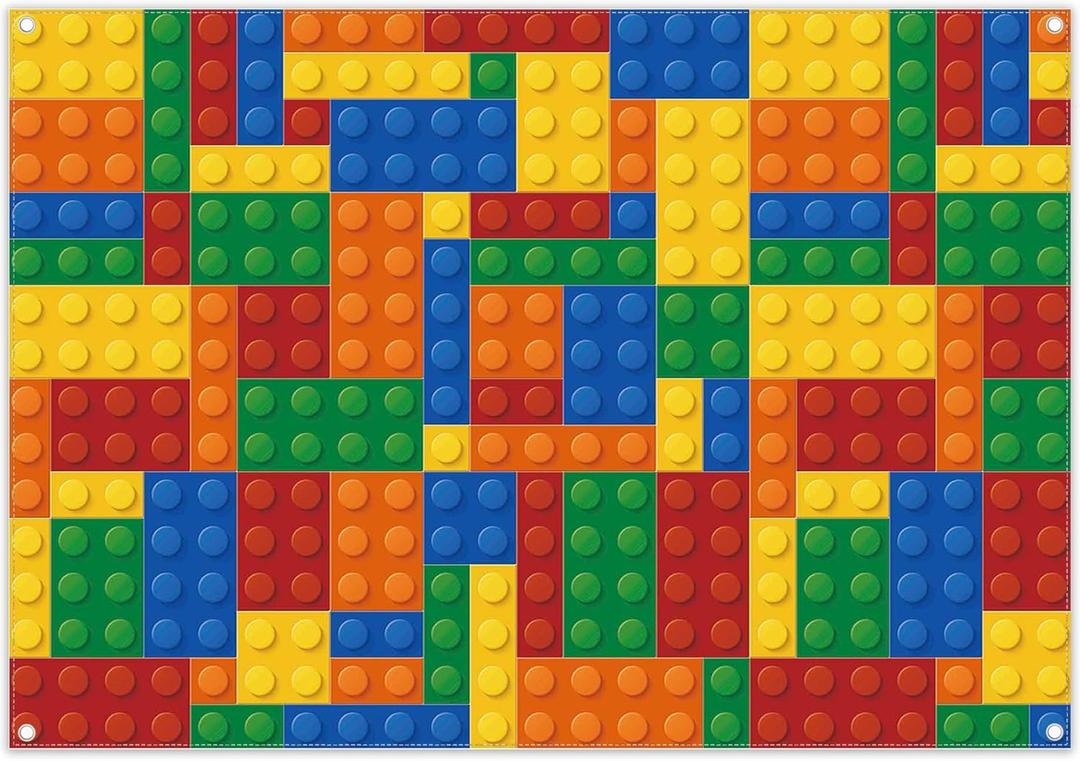 ZTHMOE 84x60inch Building Blocks Theme Backdrop Colored Bricks Photography Background Birthday Party Decorations Cake Table Banner Photo Booth Props