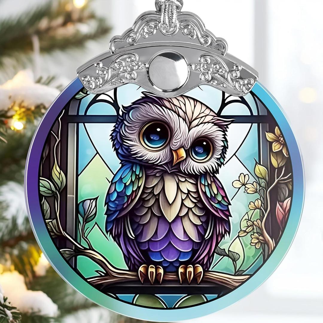 Jocidea Owl Christmas Ornaments - Owl Hanging Ornament - Owl Christmas Decor - Owl Suncatchers for Windows - Christmas Owl Gifts - Owl Lovers Gifts - Owl Ornaments for Christmas Tree