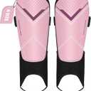 Soccer Shin Guards for Kids Youth Adults Toddler, Shin Defender Shin Guards with Ankle Protection Football Gear for 3 5 4-6 7-9 10-12 Years Old Boys Girls Espinilleras de Futol para Hombres (Medium, Pink)