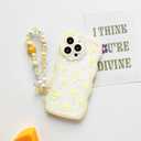 Lovmooful Compatible for iPhone 15 Pro Max Case Clear Cute Bowknot Wave Border Design with Flower Bow Chain for Girls Women Soft TPU Shockproof Protective Girly for iPhone 15 Pro Max-Yellow