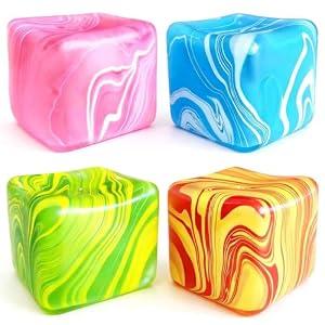 4 Pack (2.2 Inch) Slow Rise Fidget Toys, Squishies Ice Cube Shape, Sensory Toy for Kids, Stress Relief Squeeze Balls, Easter Basket Stuffers for Boys Girl(Blue+Pink+Green+Orange)