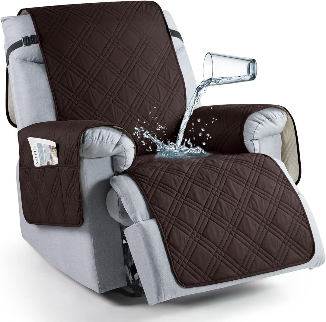 TAOCOCO 100% Waterproof Recliner Chair Cover, Non Slip Recliner Covers for Recliner Chair with Pocket, Washable Reclining Chair Cover Furniture Protector for Kids, Pets(23.6'', Coffee)