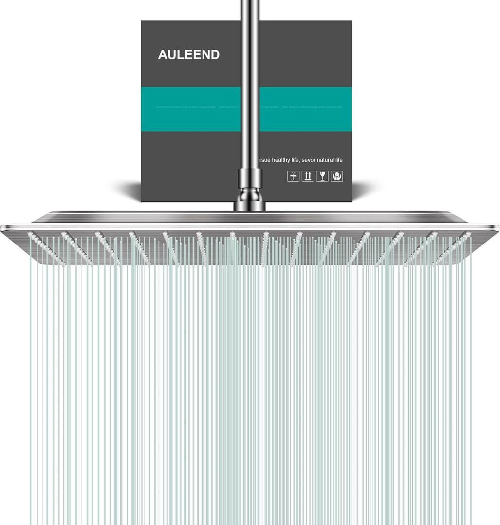 Square Rain Shower Head, High Flow Stainless Steel,Work with any decorative styleAll Metal Rainfall Shower Head (Brushed Nickel, 16)