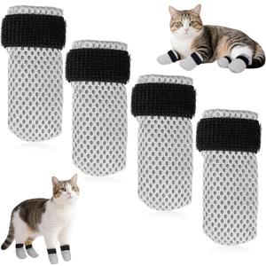 Cat Booties Anti Scratch Mittens,4 PCS cat Claw Covers,Mesh Breathable Cat Shoes,Adjustable Cats Anti Scratch Gloves,Suitable for Cats When Bathing and Nail Trimming