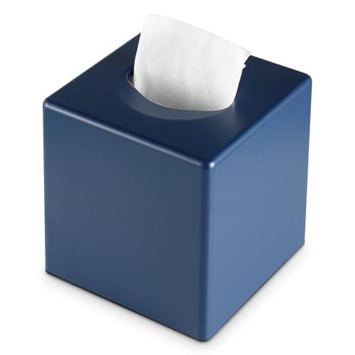 Y-in Hand Tissue Box Cover, Square Facial Tissue Holder Storage for Bathroom Vanity, Countertops, Dressers, Night Stand, Parlors and Offices - Navy Blue