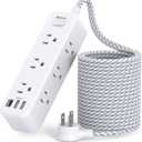 Extension Cord 15 ft, Surge Protector Power Strip, Long Extension Cord with 9 Outlets 3 USB Ports, Extension Cord with Multiple Outlets, USB Power Strip for Home, Office, Dorm Room Essentials, College (White)
