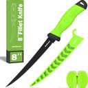 ANTOWIN 8 Inch Fishing Fillet Knife, Professional Level Knives for Filleting Fish and Boning Meat, Sharp Stainless-Steel Non-Stick Coating Blade, Non-Slip Handles, with 1 Two Stage Knife Sharpener (Green)