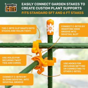 Plant Support Clips for Trellis, Garden Stakes, Wire Fence, Climbing Plants, Indoor Gardening, Hydroponics Systems, and Vines | Durable Gardening Clips (Tangerine Orange - 26 Pack)
