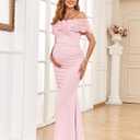 AISWI 3D Floral Off The Shoulder Maternity Dress Sexy Ribbed Mermaid Maxi Bodycon Pregnancy Dresses Baby Shower (Pink, L)