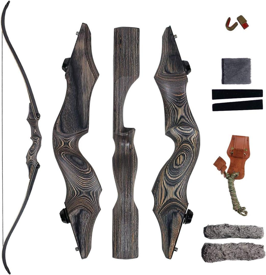 Topbows 58" Takedown Recurve Bow Bamboo Limbs Archery Right and Left Handed Riser Bow for Hunting Target Shooting 25-65Lbs