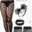 80s Costume Set, Earring Necklace, Gloves, Lace Legging, Bracelet for Party (X-Large)