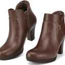 mysoft Women's Zipper Booties Chunky Stacked Heel Ankle Boots Buckle Strap Ankle (8.5, Dark Brown)