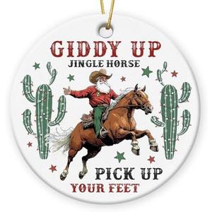 4 x Gift Glow Western Christmas Ornaments 2025 - Cowboy Ornaments for Christmas Decorations, Ceramic Ornament for Vintage Cowboy Decor, Xmas Gifts for Cowboys Western, Men, Friends, Family, Coworkers