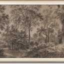 Framed Canvas Wall Art for Living Room Decor, Vintage Neutral Brown Woodland Landscape Painting Farmhouse Canvas Prints Artwork, Antique Wall Pictures Decor for Bedroom Gallery Office, Bathroom Wall Decor - 16x24Inch