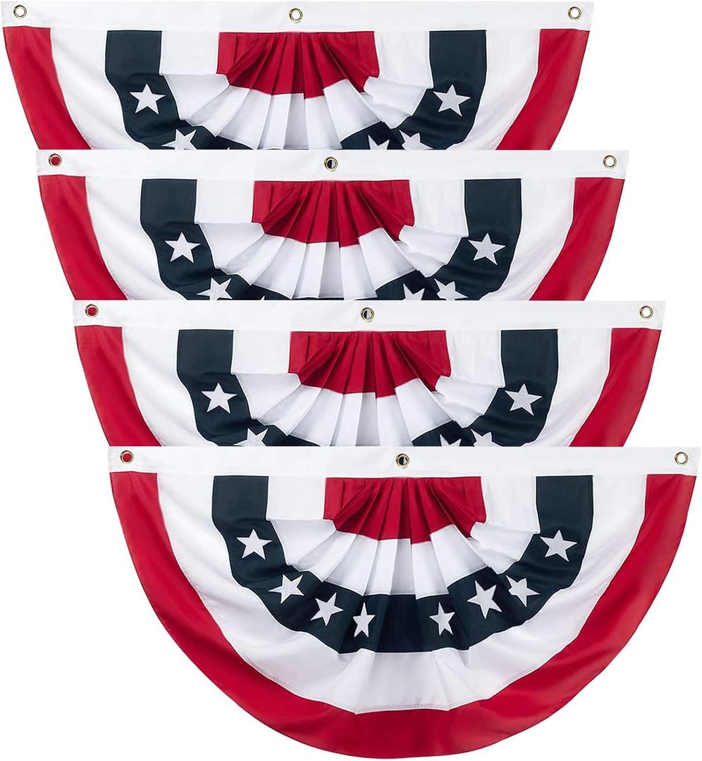 4PCS Set 3 x 6 Feet American Pleated Fan Flag, Indoor Outdoor Patriotic 250 Anniversary USA Decorations, Bunting Outdoor for Memorial Day and 4th of July, Patriotic Half Fan Bunting Flag for Outside