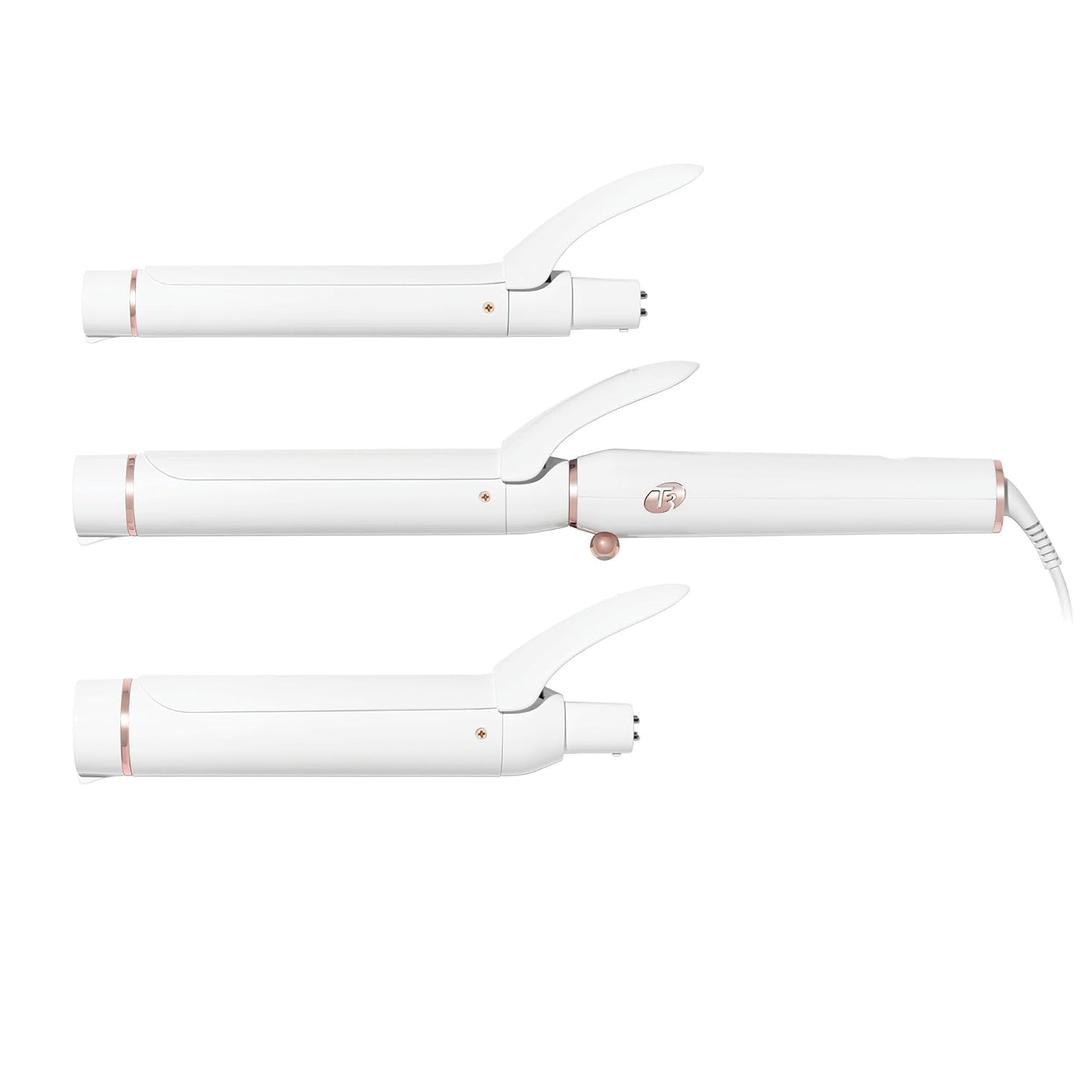 T3 Switch Kit Professional Ionic Interchangeable Curling Iron with 3 Ceramic Clip & Wand Long Barrels for Curling and Waving, 9 Adjustable Heat Settings & Ion Generator, White/Rose Gold