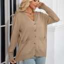 CHUANGDA Women Fall Long Sleeve Cable Knit Sweater Button Open Front Cardigan Loose Outerwear Coat with Pockets (Brown, S)