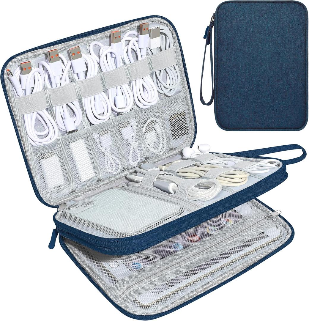 CILLA Electronics Organizer Travel, Travel Cord Organizer Case, Compact Electronics Accessories Bag for Cable, Cord, Charger, Phone (Navy Blue)