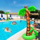 2 Pack Inflatable Palm Trees with Exclusive Two Trunks, 5.5Ft Blow Up Palm Tree Luau Hawaiian Tropical Theme Birthday Indoor Party Decoration, Outdoor Summer Beach Pool Party Supplies Photo Prop Decor