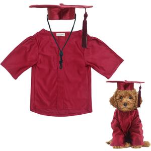 GraduatePro Dog Graduation Cap and Gown Costume Set - Adjustable Knit Fabric with Gold Tassel, 4 Sizes (S/M/L/XL) for Small Dogs & Cats to Medium Dogs, Washable Formal Pet Graduation Attire (Maroon)