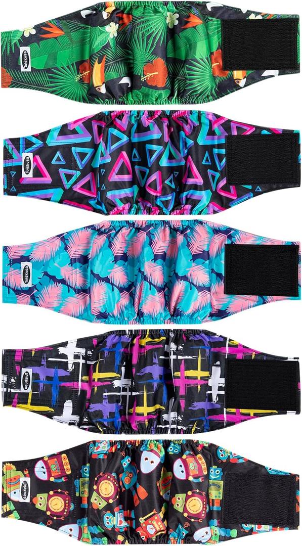 Tuiskusa Male Dog Diapers, High Absorbing Dog Belly Bands for Male Dogs, Washable Reusable Dog Male Wraps (5 Pack) (X-Small)