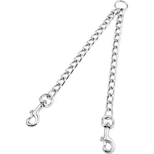 PETTOM Heavy Duty 2 Way Dog Lead Metal Chain Double Pet Clip Leash Coupler 360 Swivel No Tangle Double Dog Walking & Training Leash(XS 2.5mm*40cm Double Leash, Silver)