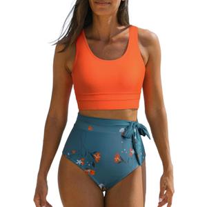 Dokotoo Womens 2 Piece Swimsuit Scoop Neck Sleeveless 2025 Racerback Top Tummy Control Tie Knot Bathing Suits Floral Bottoms (Blue, S)