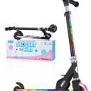 BELEEV V2 Scooters for Kids with Light-Up Wheels & Stem & Deck, 2 Wheel Folding Scooter for Girls Boys, 3 Adjustable Height, Non-Slip Pattern Deck, Lightweight Kick Scooter for Children Ages 3-12 (Black Rainbow)