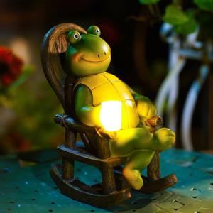 Nacome Turtle Statues for Fairy Garden Accessories: Solar Outdoor Decor Figurine for Clearance Outside Lawn Ornaments Porch Patio Balcony  Birthday Small Gifts for Grandma Mom