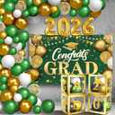 3 x Graduation Decorations 2026 | Green and Gold - Pack of 76 | Congrats Grad Banner | Green Graduation Banner and Grad Balloon Boxes | Graduation Balloon Arch Kit 2026 Graduation Decorations, KatchOn