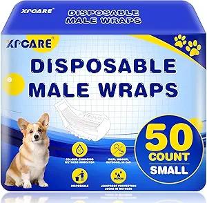 Disposable Male Dog Wraps, S Size, 50 Diapers