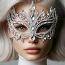 STONEFANS Rhinestone Masquerade Mask Full Face Jewelry for Women Mardi Gras Mask Crystal Face Chain Jewelry (Silver 3)
