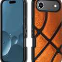 for iPhone 17 Air Case, Heavy Duty 3 in 1 Hybrid Military Grade Shockproof Drop Full-Body Protective Cover for iPhone 17 Air (6.6 Inch, 2025), Basketball Surface