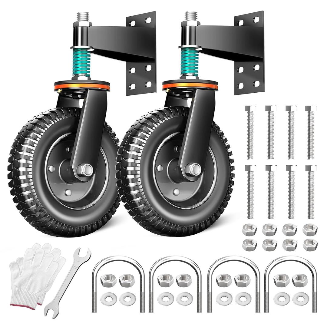 8 Inch Heavy Duty Gate Wheel, 750 lb Capacity, Fits Metal Tube Gates and Wooden Gates, 360 Swivel Spring-Loaded Caster. Gate Wheel for Smooth Operation. Equipped with Installation Tools, 2 Pack