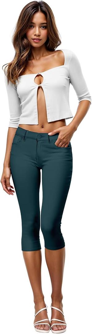 Hybrid & Company Womens Hyper Ultra Stretch Comfy Skinny Leg 3 Button Wide Waist Work Casual Pants (S)
