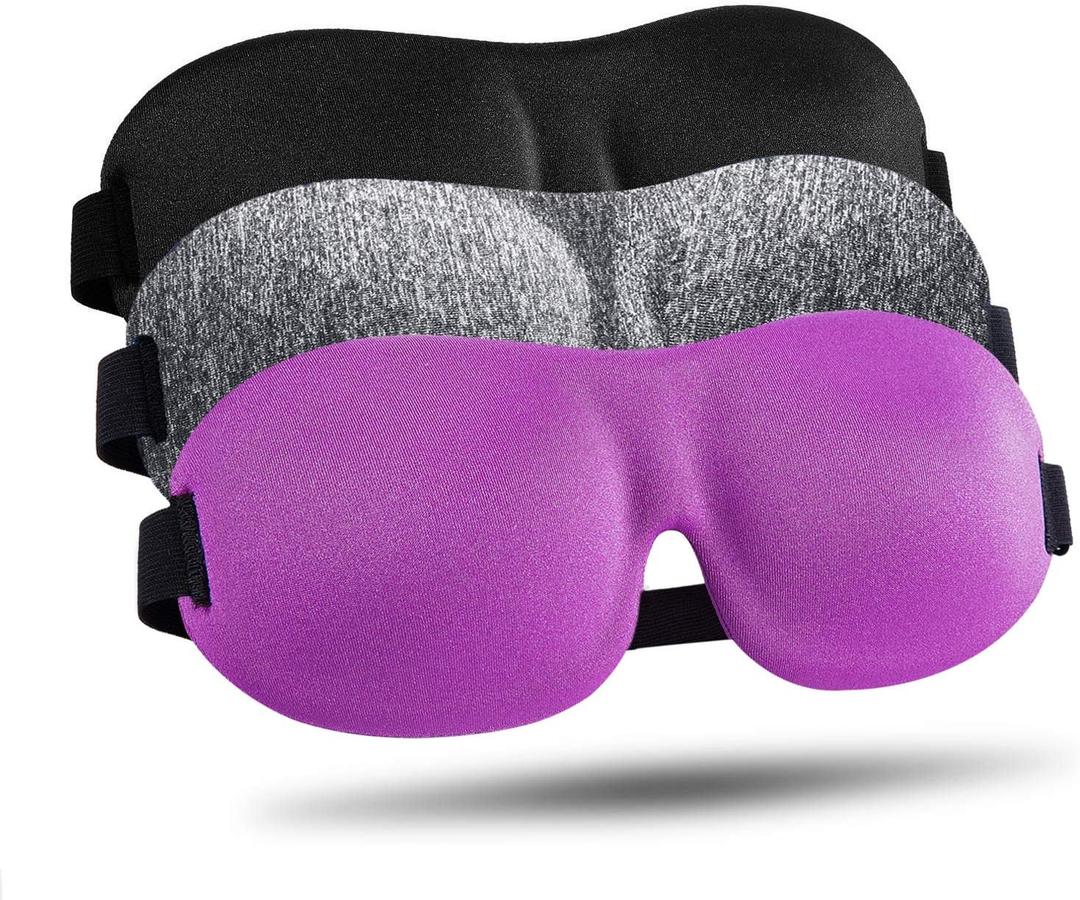 LKY DIGITAL Sleep Mask for Side Sleeper 3 Pack, Blackout 3D Eye Mask for Sleeping, Night Blindfold for Men Women (Purple & Gray & Black)