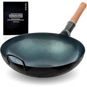 YOSUKATA 13.5" Carbon Steel Wok Pan Pre-Seasoned Flat Bottom Pow Wok for Stir Fry, BBQ, Grill & Camping Traditional Japanese Chinese Cookware Compatible with Induction, Electric, Gas, Open Fire (34cm) YOSUKATA 13.5" Carbon Steel Wok Pan Pre-Seasoned Flat Bottom Pow Wok for Stir Fry, BBQ, Grill & Camping Traditional Japanese Chinese Cookware Compatible with Induction, Electric, Gas, Open Fire (34cm)