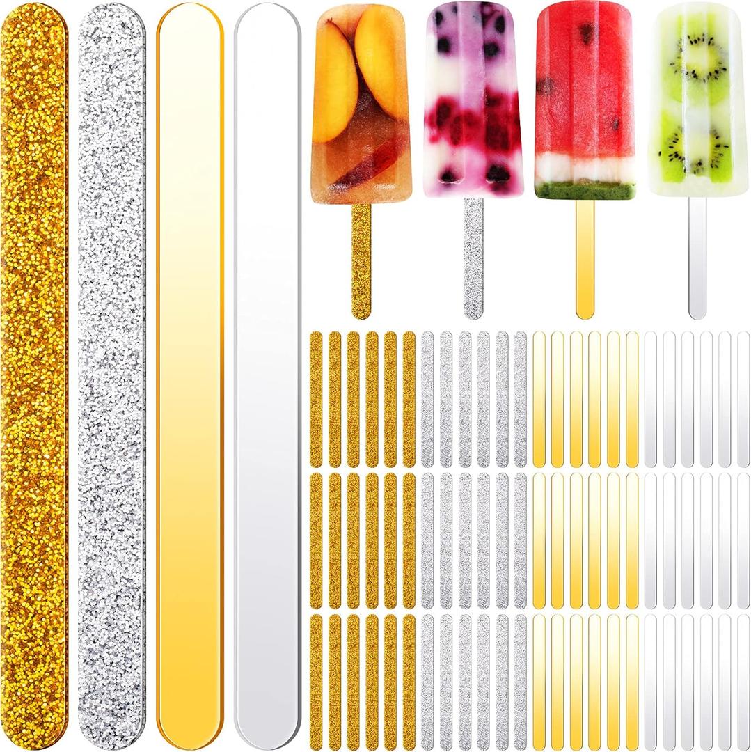 Geiserailie 80 Pcs Glitter Acrylic Sticks 4.5 Inch Reusable Bling Cakesicle Sticks Mirror Laser Ice Pop Stick Craft Ice Cream Cakesicle Mold for DIY Candy Gifts Party Festival Home, 2 Styles