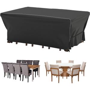Velway Patio Furniture Set Cover - Heavy Duty 420D Waterproof Weatherproof Sofa Couch Set Covers Garden Dining Table Chair Set Cover with Reflective Tape Rectangular 95"L x 64"W x 39"H - Black