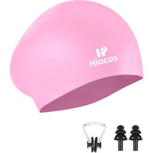 2 Size Silicone Swimming Cap for Long Hair Short Hair, Waterproof Swim Hats Bathing Caps for Age 3-15 Children to Keep Hair Dry-Pink