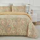 Softta Silkly Soft Paisley Bedding Design 800 Thread Count 100% Cotton Bohe Vintage 3Pcs Duvet Cover Set,Twin Size,Khaki