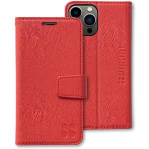 SafeSleeve Wallet Leather Case for iPhone 13 Pro, 13 EMF Blocker for Cell Phone with 3 Card Holder & Adjustable Stand  Magnetic Closure, and Magnetic Folio Protection for Daily Use (Red)